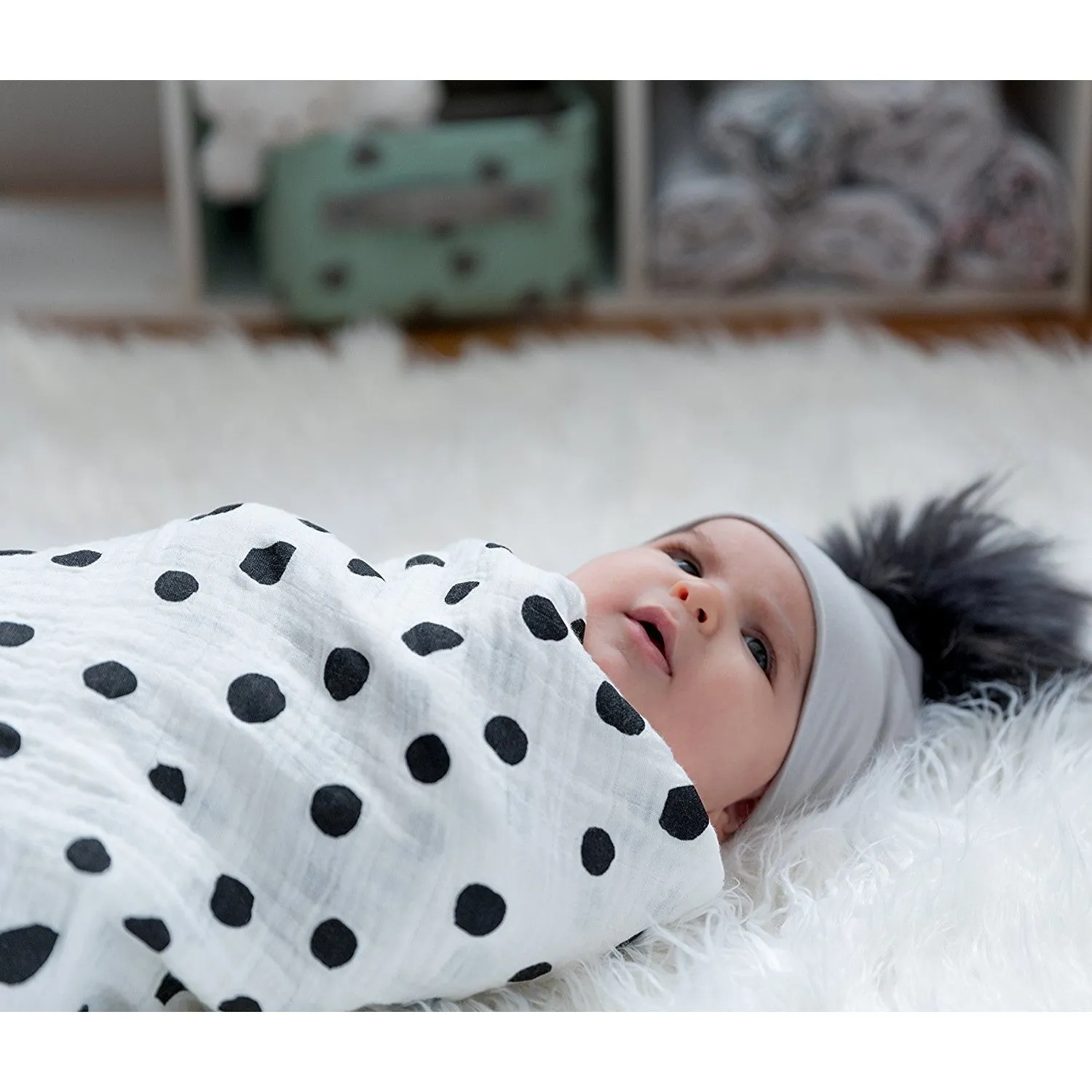 3 Pack Cotton Muslin Swaddle Blanket - Black & White Abstract