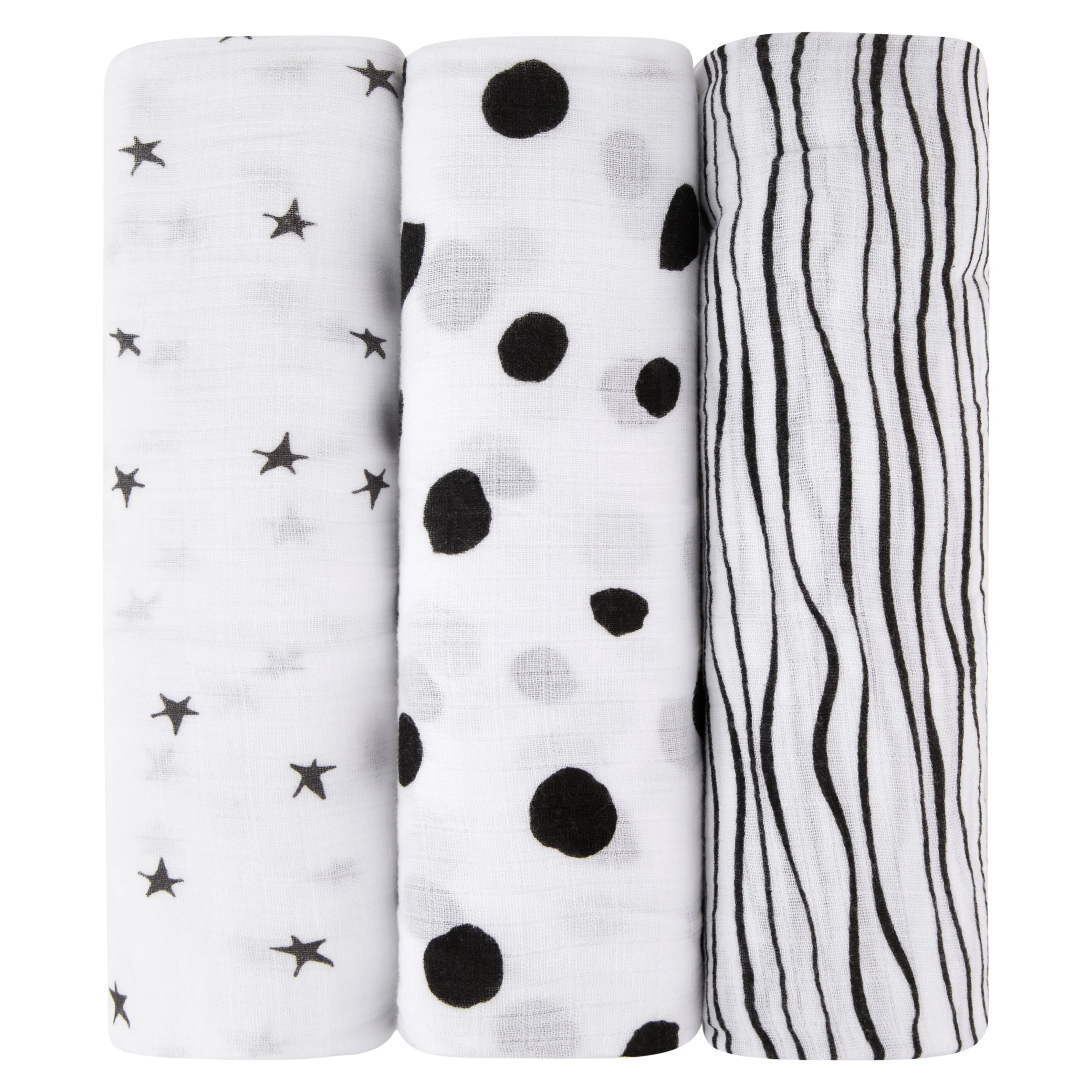 3 Pack Cotton Muslin Swaddle Blanket - Black & White Abstract