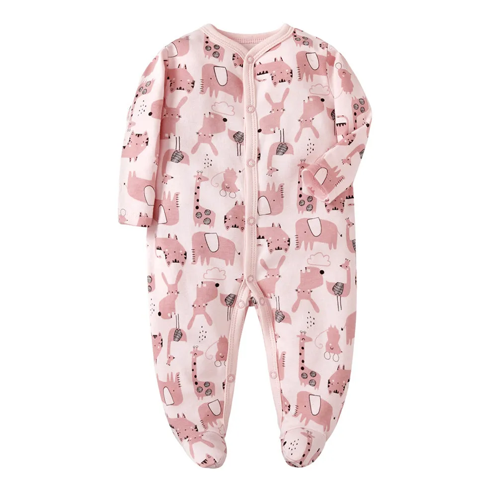 3pk Baby Girl 100% Cotton Long Sleeve 0-12M Footed Onesie