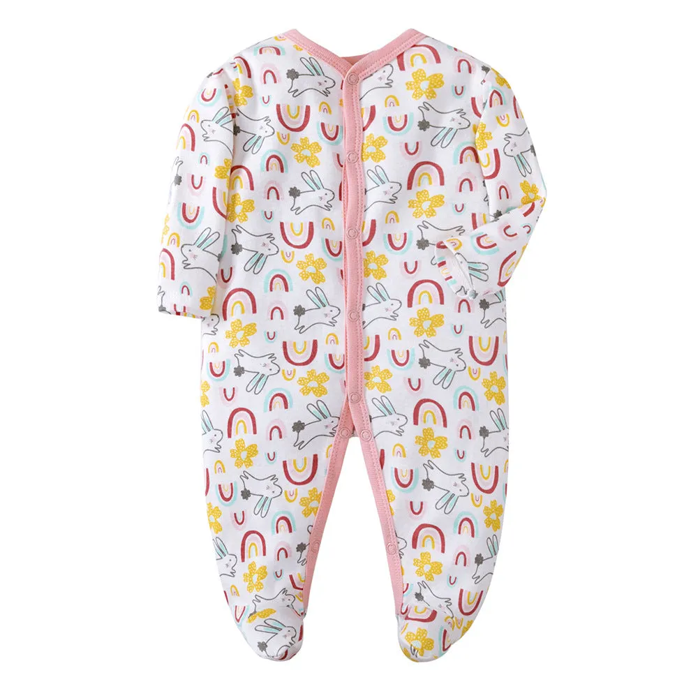 3pk Baby Girl 100% Cotton Long Sleeve 0-12M Footed Onesie