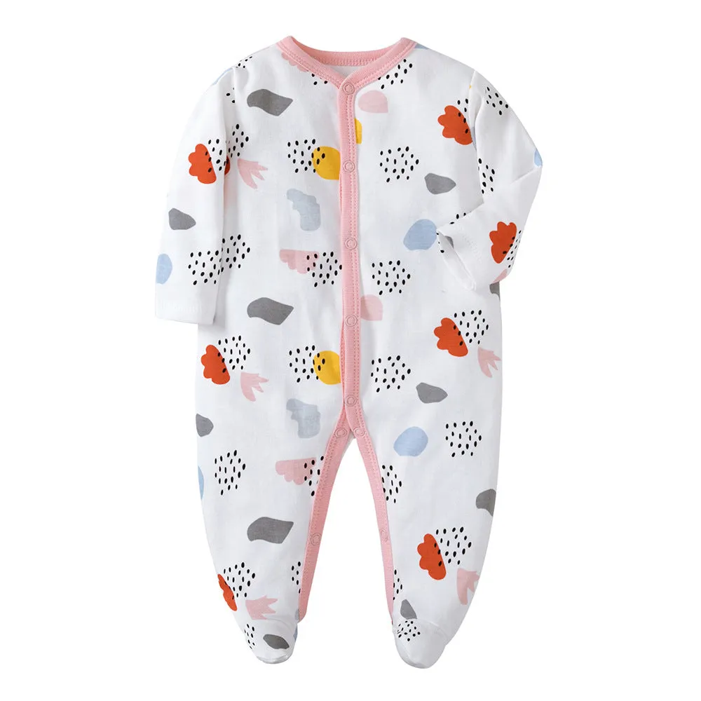 3pk Baby Girl 100% Cotton Long Sleeve 0-12M Footed Onesie