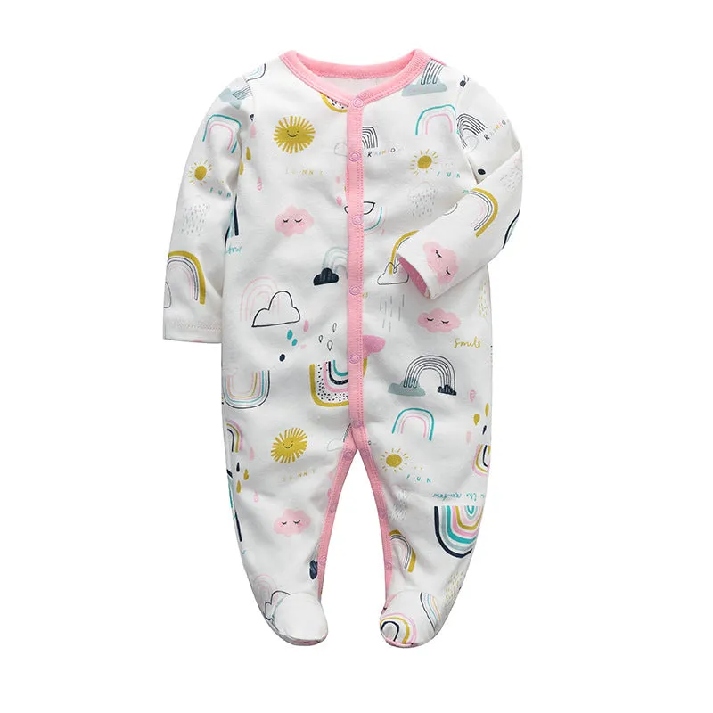 3pk Baby Girl Pink Long Sleeve Cat Print Footed Onesie