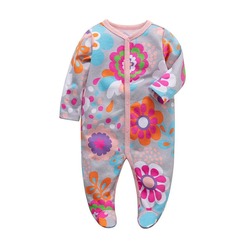 3pk Baby Girl Pink Long Sleeve Cat Print Footed Onesie