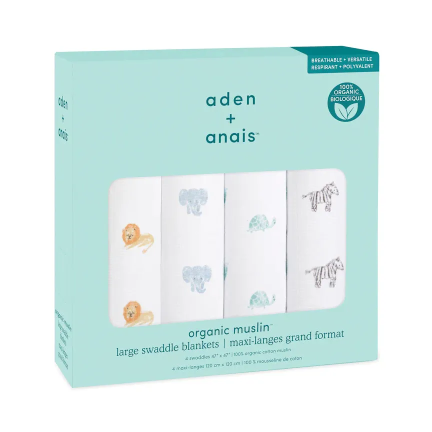 aden   anais Organic 4pk swaddles - Animal Kingdom