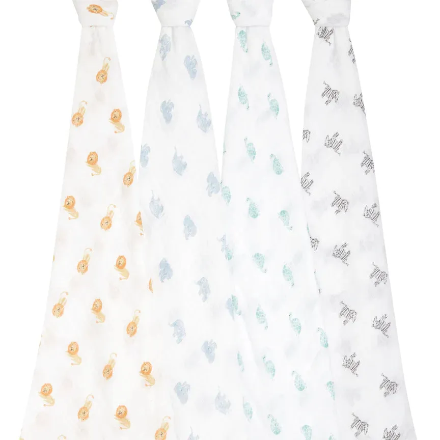 aden   anais Organic 4pk swaddles - Animal Kingdom