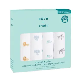aden   anais Organic 4pk swaddles - Animal Kingdom