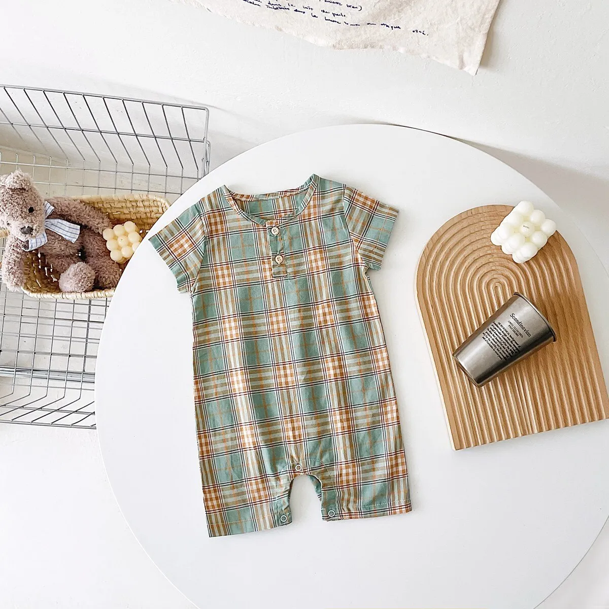Baby Boy Plaid Casual Short Sleeve Summer Romper