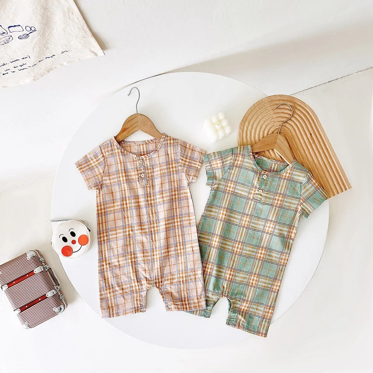 Baby Boy Plaid Casual Short Sleeve Summer Romper