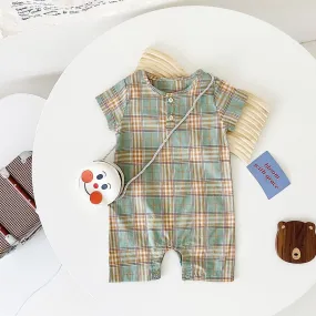 Baby Boy Plaid Casual Short Sleeve Summer Romper