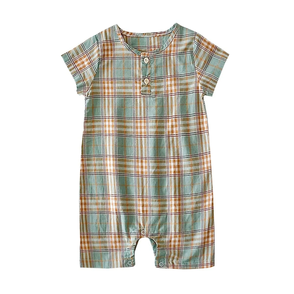 Baby Boy Plaid Casual Short Sleeve Summer Romper
