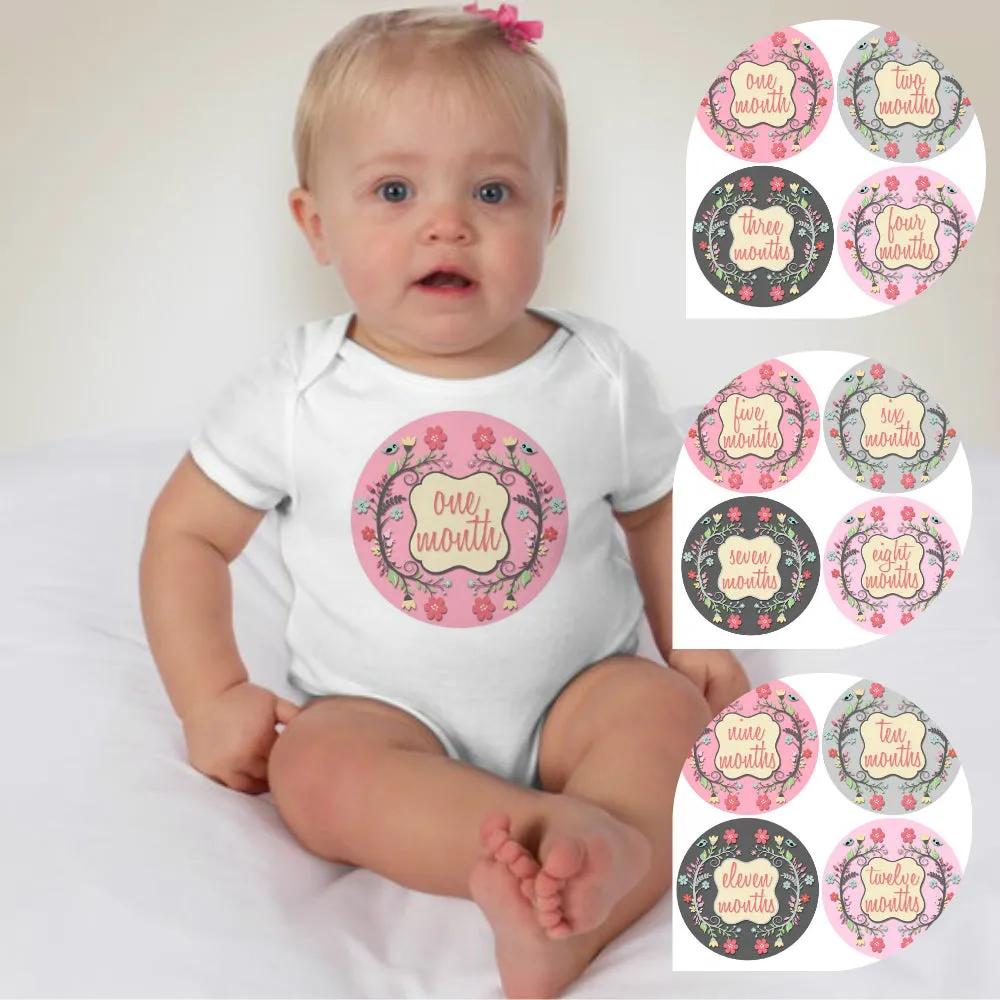 Baby Custom Monthly Onesies - Floral Pink