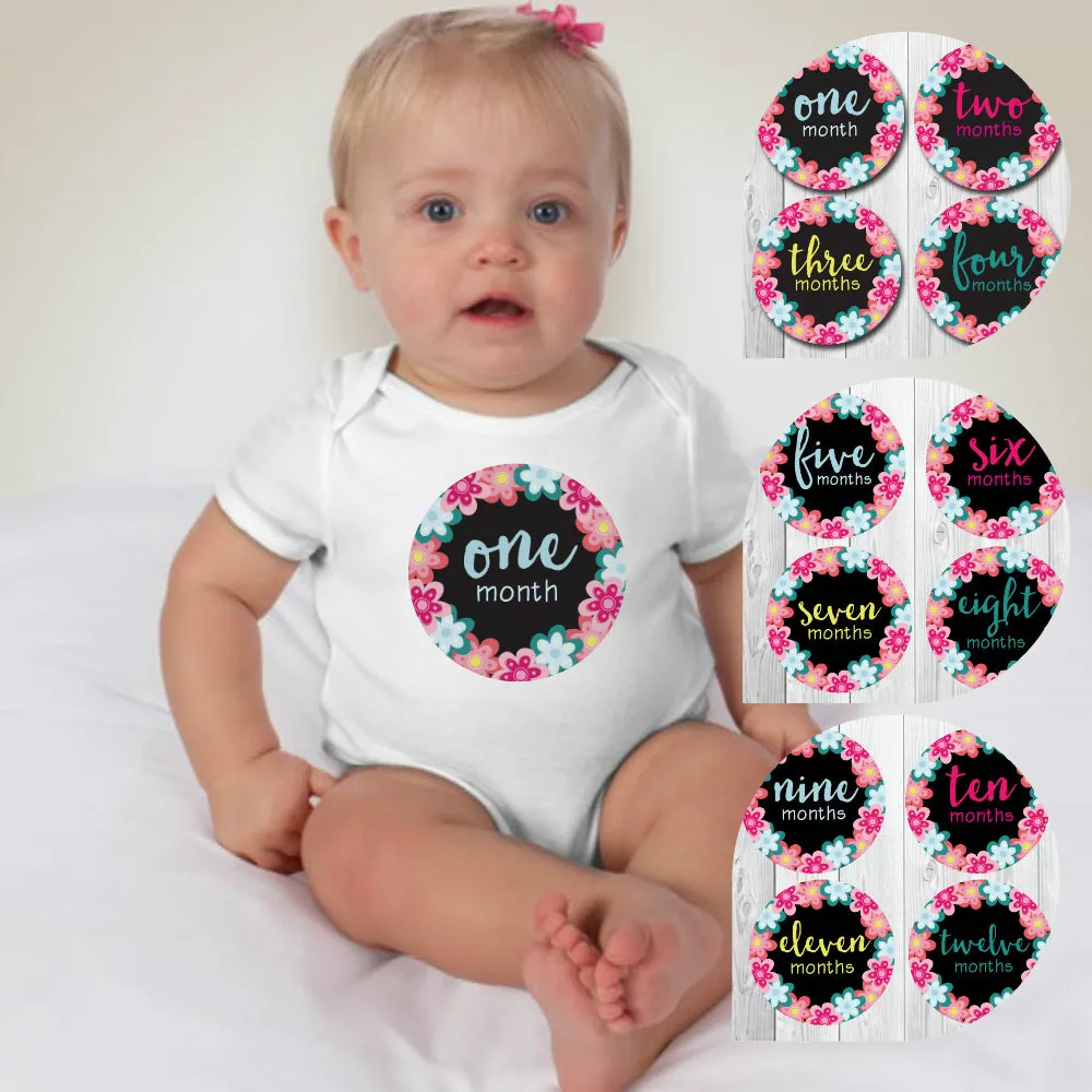 Baby Custom Monthly Onesies - Flower Garland