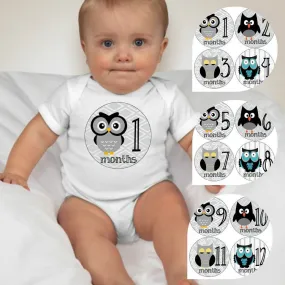Baby Custom Monthly Onesies - Gray Owl