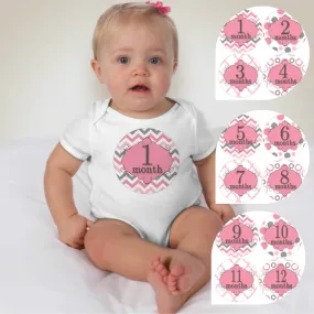 Baby Custom Monthly Onesies - Pink Chevron