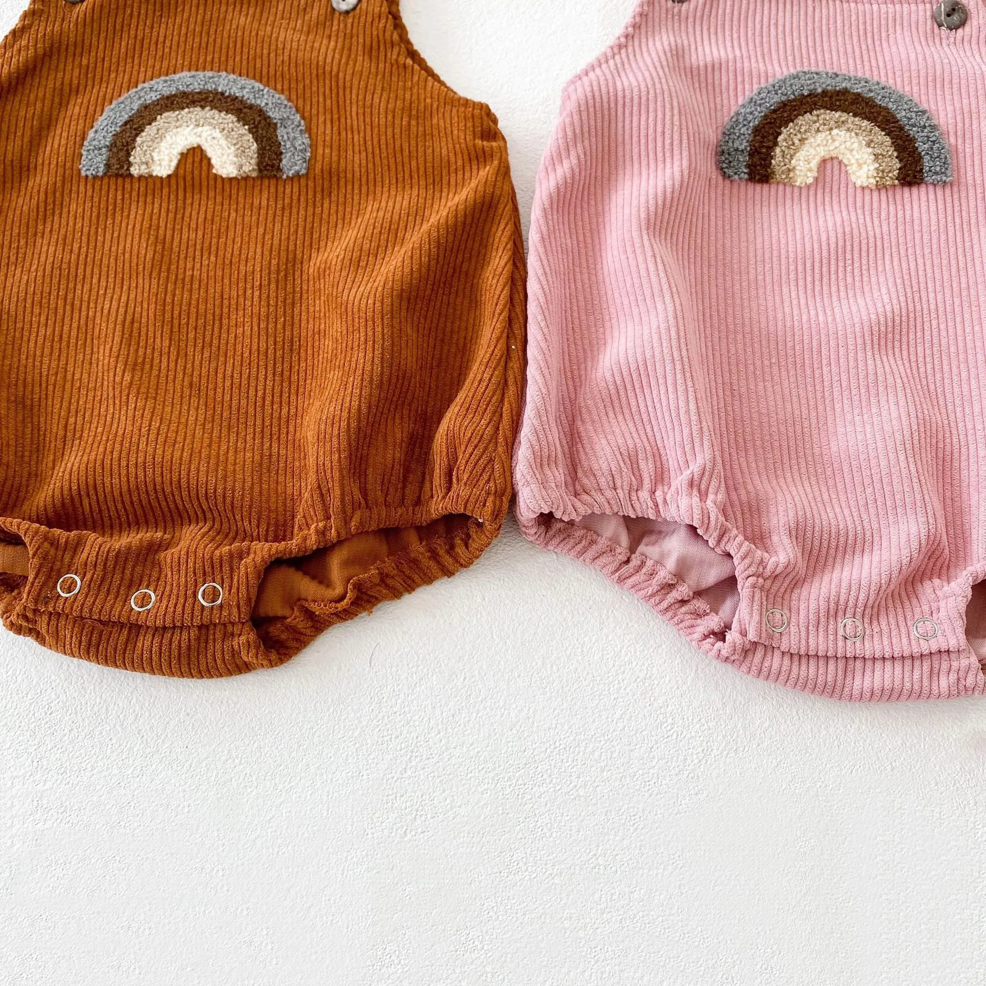 Baby Girls Boys Rainbow Muslin&Ribbed Rompers And Hats Wholesale 211116248
