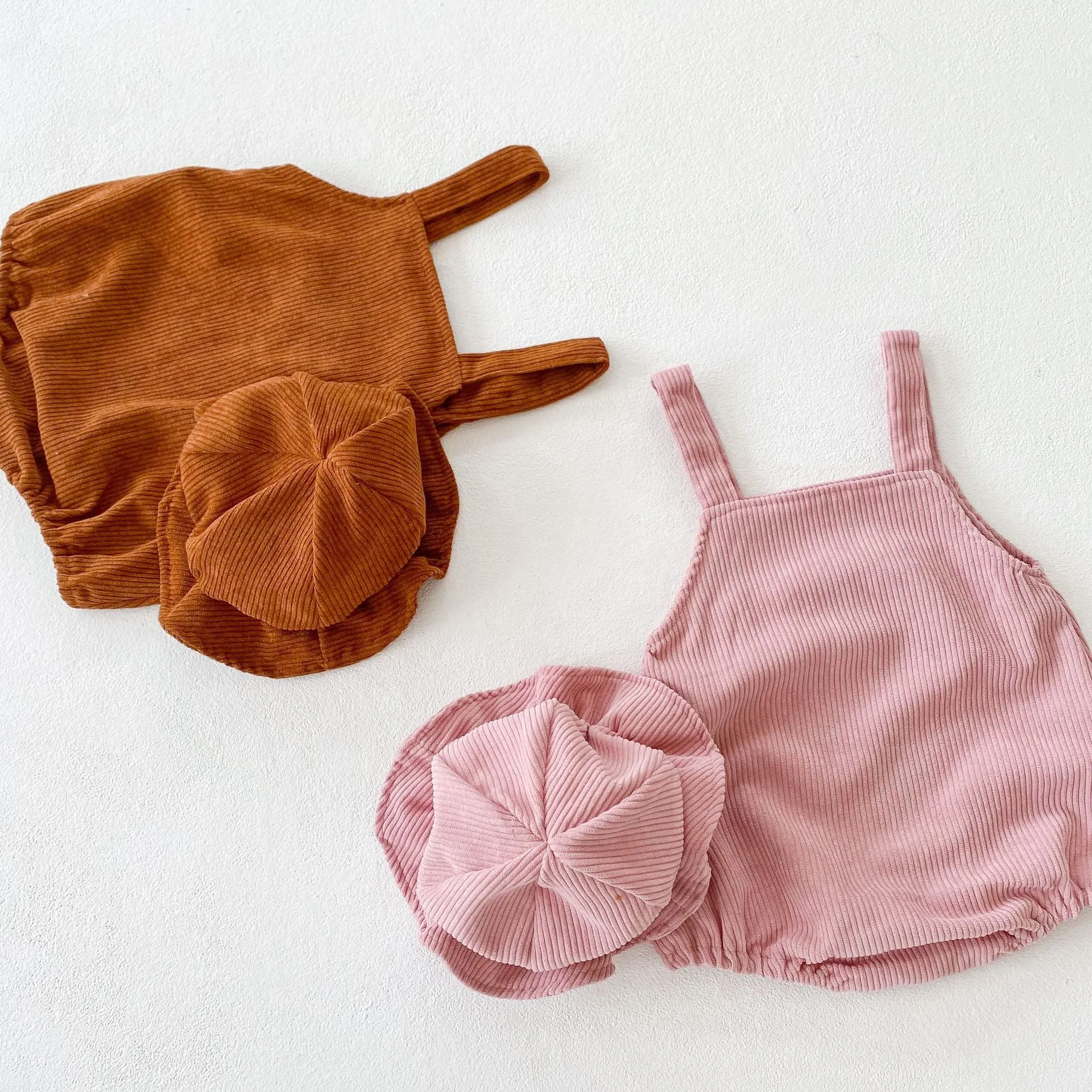 Baby Girls Boys Rainbow Muslin&Ribbed Rompers And Hats Wholesale 211116248