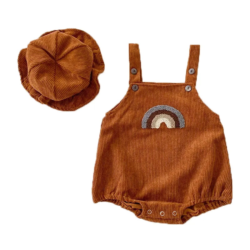 Baby Girls Boys Rainbow Muslin&Ribbed Rompers And Hats Wholesale 211116248