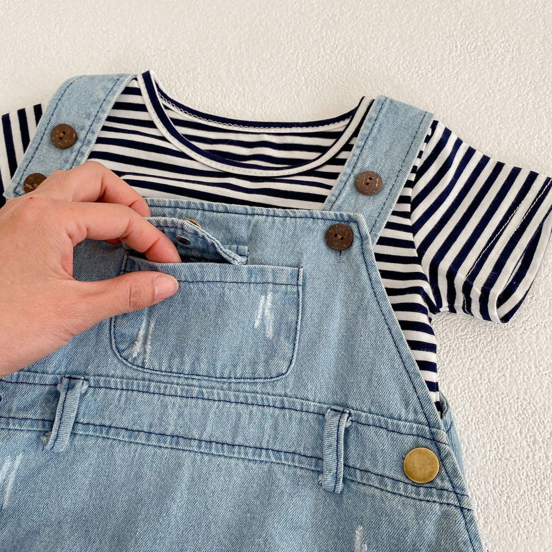 Baby Girls Striped T-Shirts And Ripped Rompers Wholesale 230228517