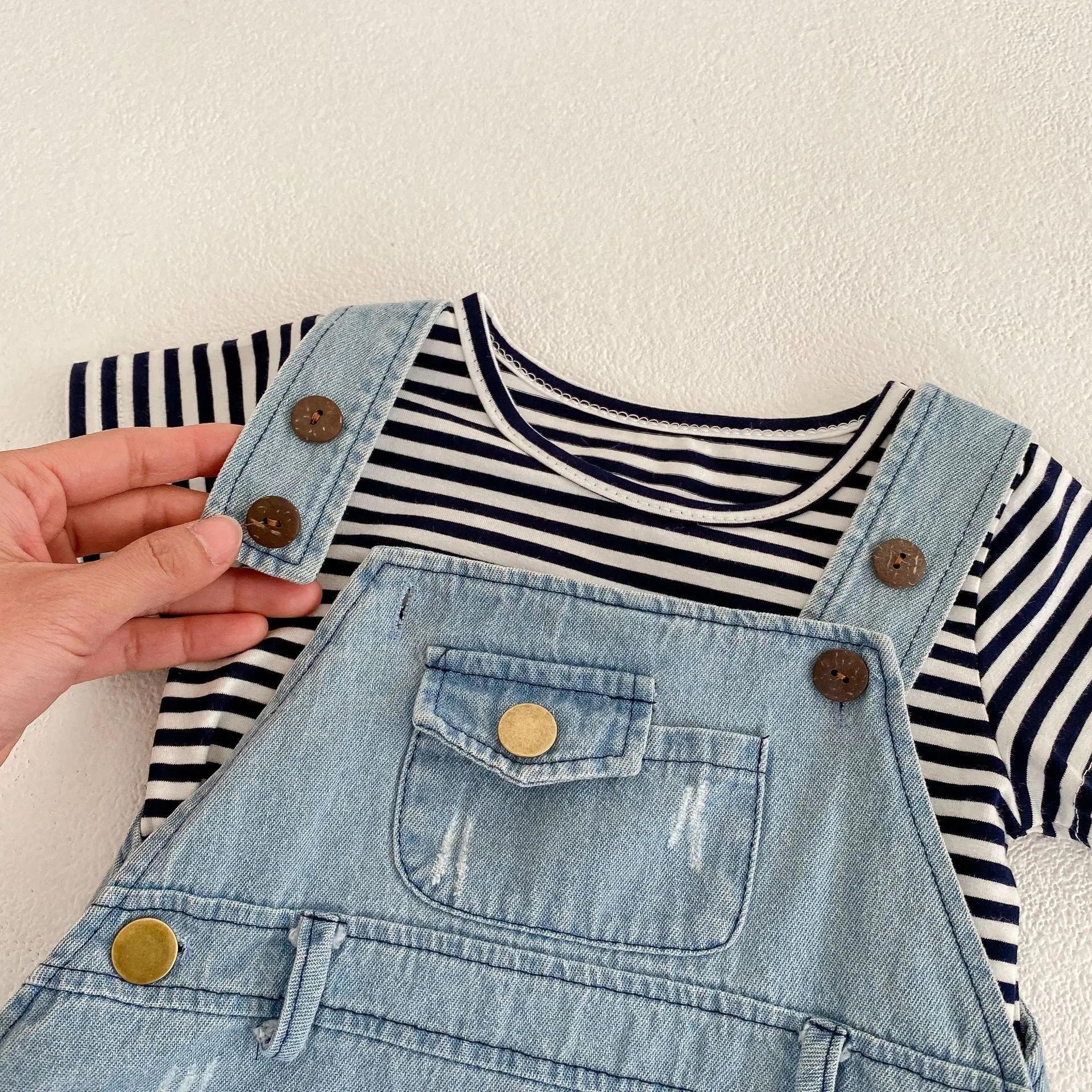 Baby Girls Striped T-Shirts And Ripped Rompers Wholesale 230228517