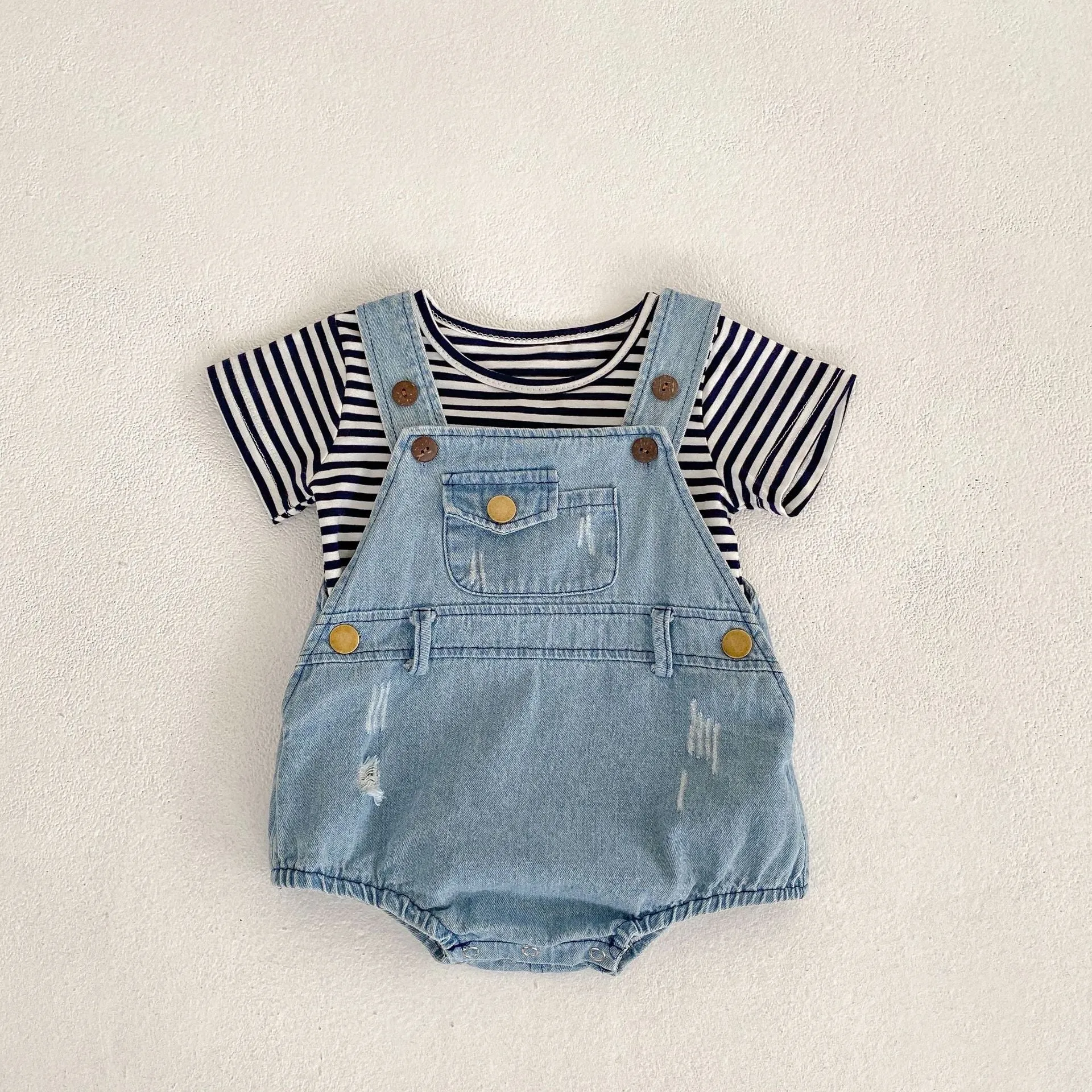 Baby Girls Striped T-Shirts And Ripped Rompers Wholesale 230228517