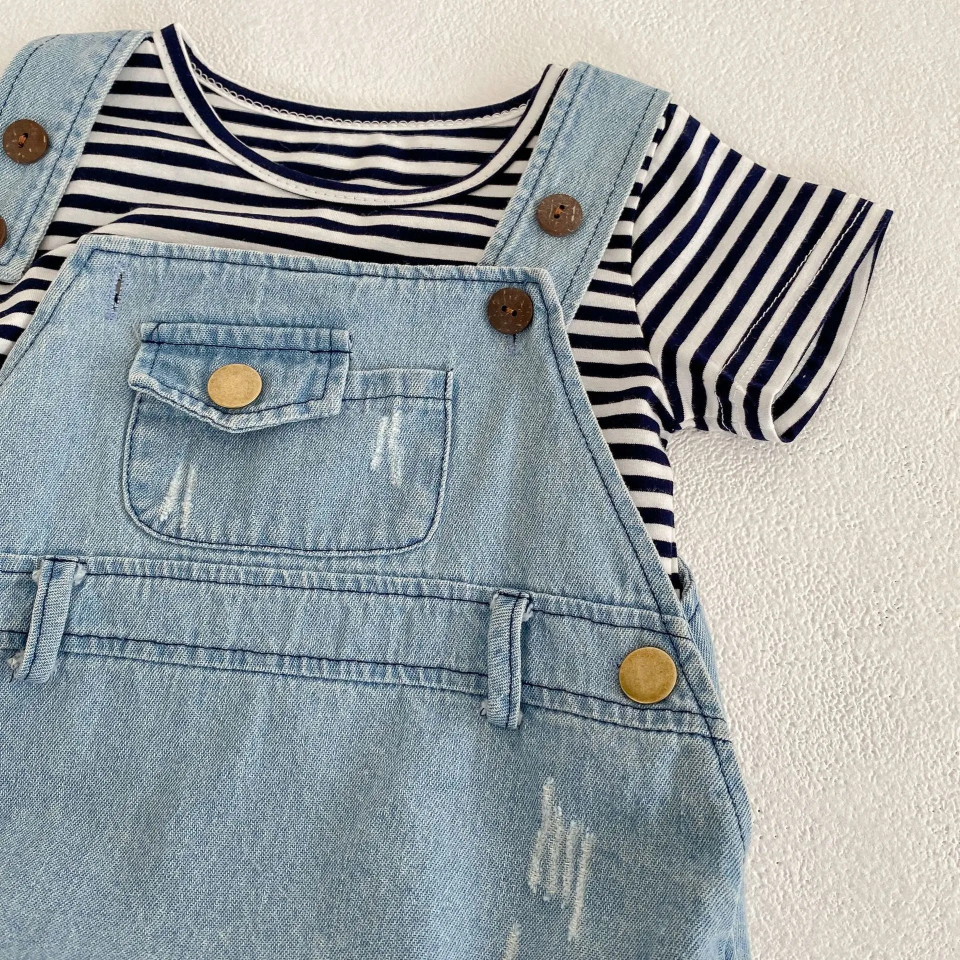 Baby Girls Striped T-Shirts And Ripped Rompers Wholesale 230228517