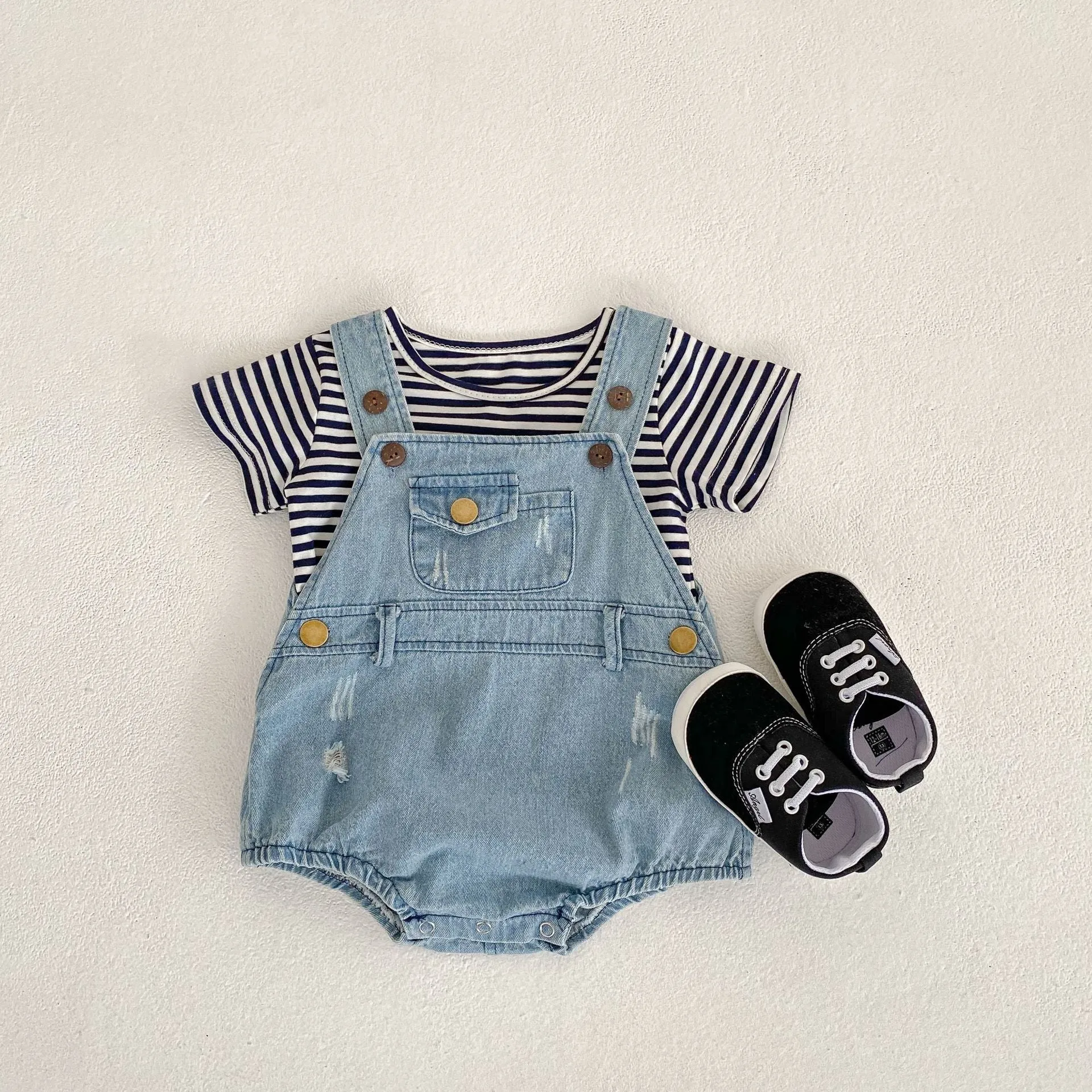 Baby Girls Striped T-Shirts And Ripped Rompers Wholesale 230228517