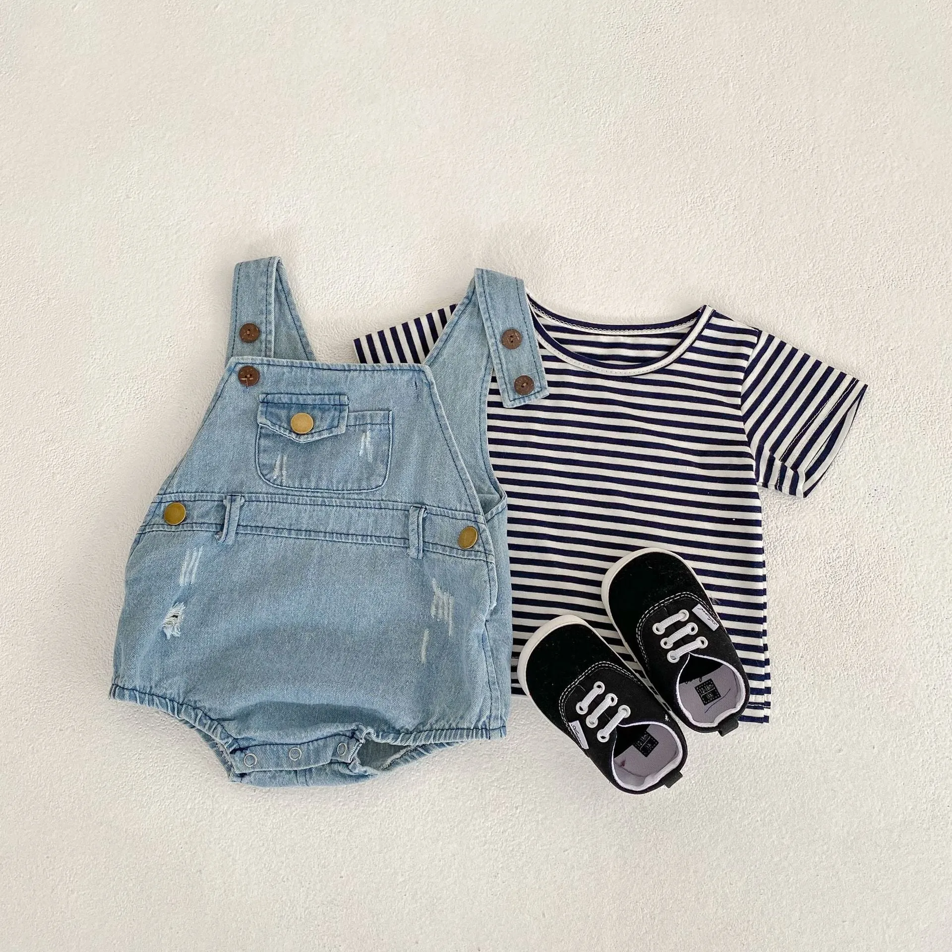 Baby Girls Striped T-Shirts And Ripped Rompers Wholesale 230228517