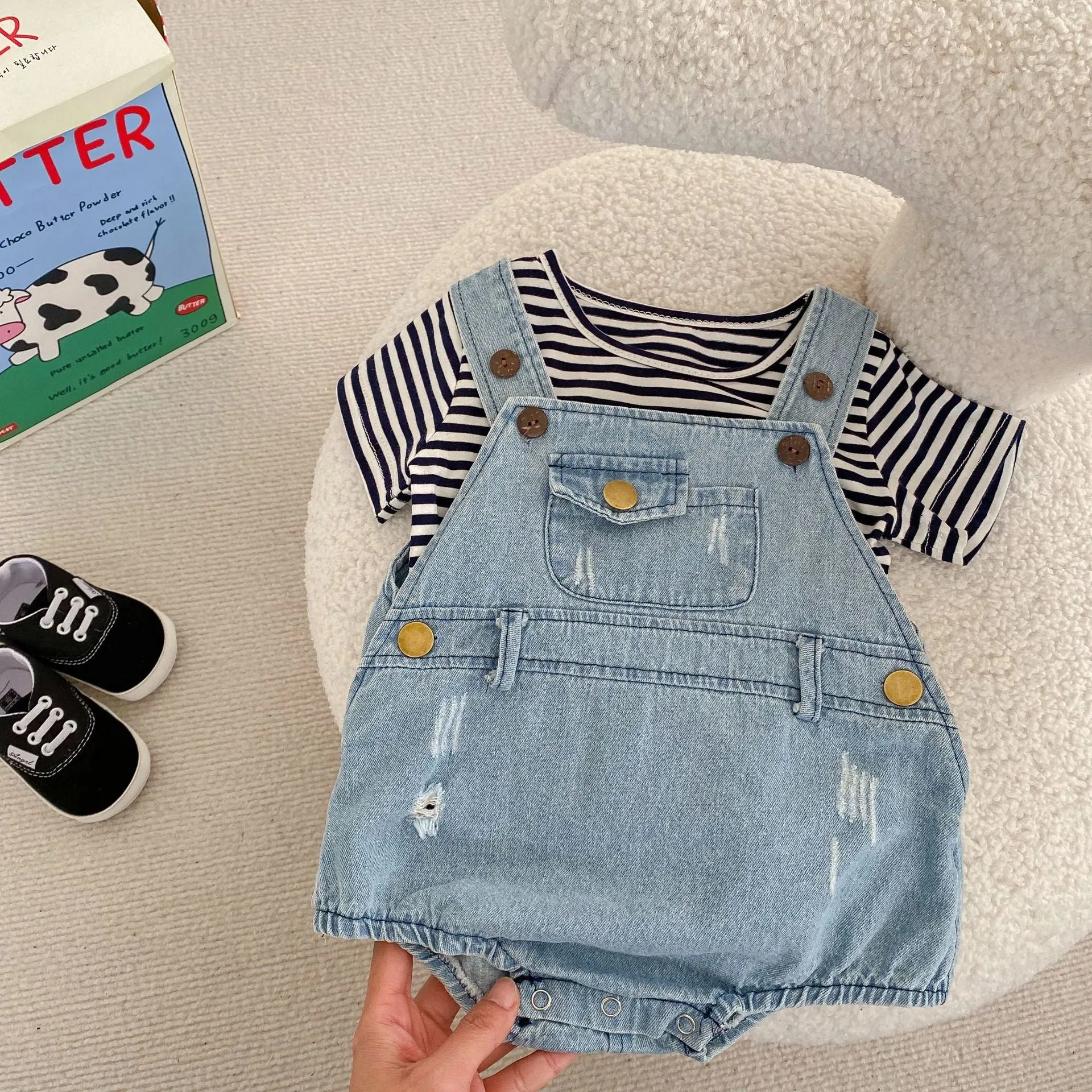 Baby Girls Striped T-Shirts And Ripped Rompers Wholesale 230228517