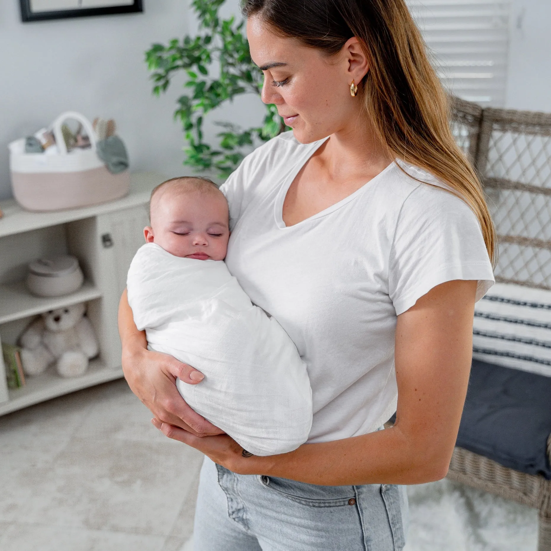 Baby Muslin Swaddle Blankets - White