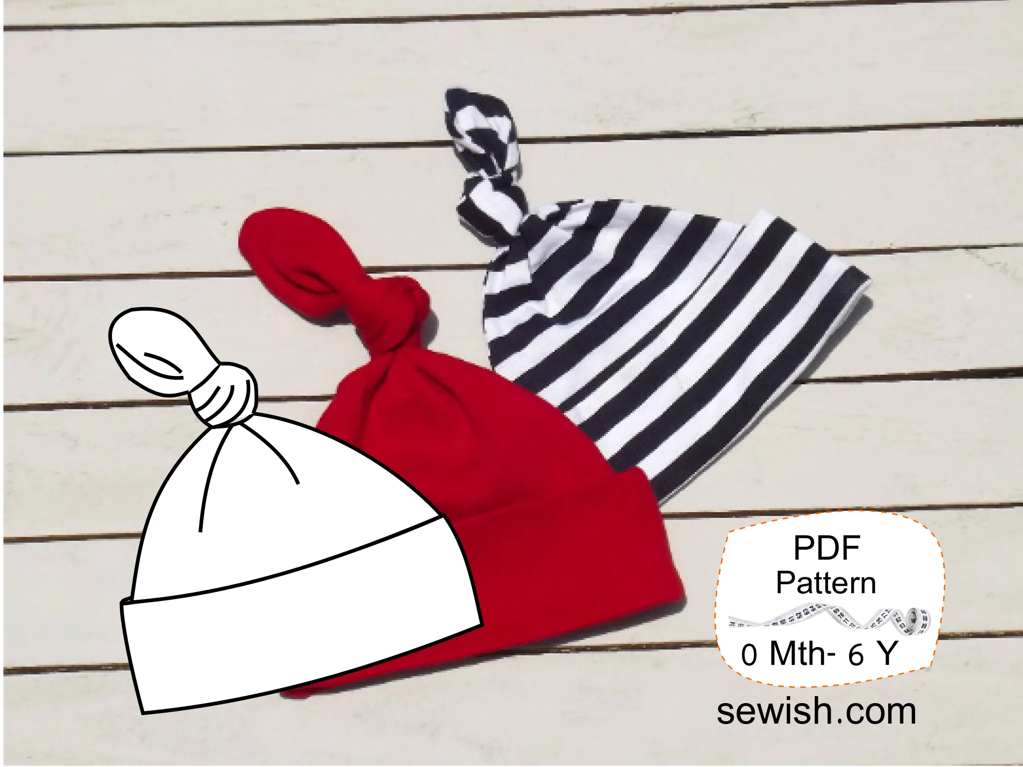 Baby Top Knot Hats Sewing Patterns. Sizes NEWBORN - 6 YEARS