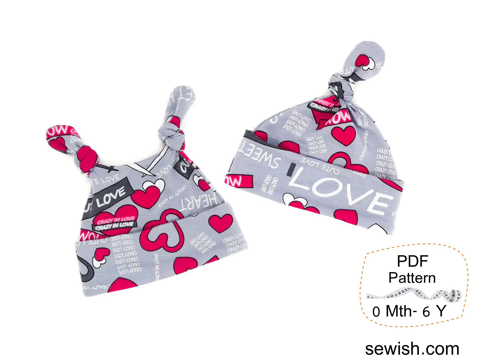 Baby Top Knot Hats Sewing Patterns. Sizes NEWBORN - 6 YEARS