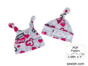 Baby Top Knot Hats Sewing Patterns. Sizes NEWBORN - 6 YEARS