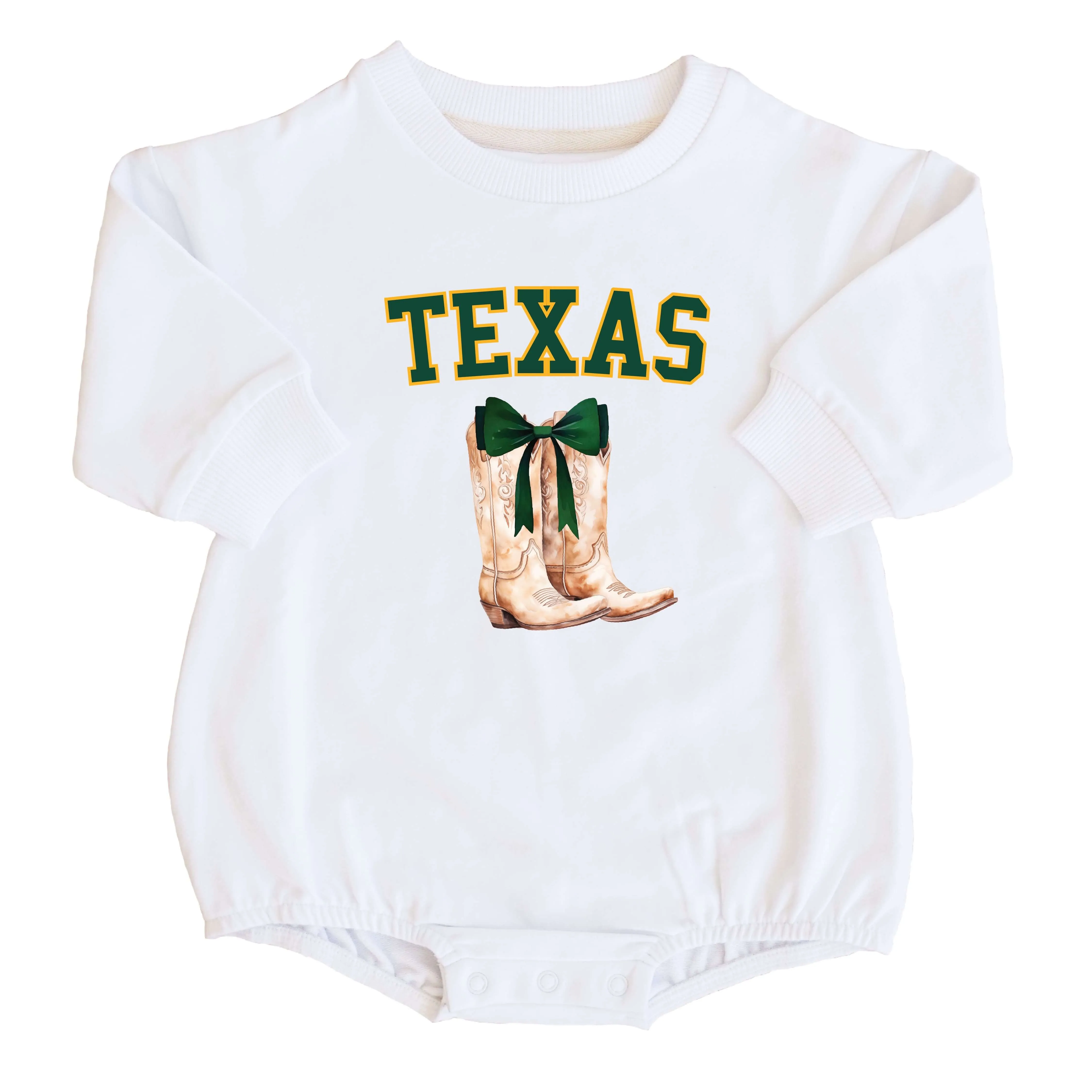Baylor University | Footballs & Bows Graphic Sweatshirt Bubble Romper