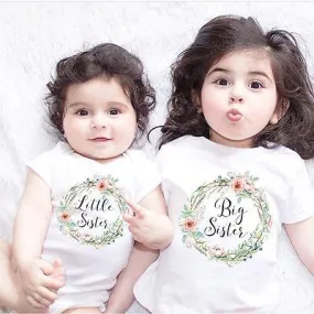 Big Sister Little Sister Matching Cotton Short Sleeve Bodysuit Baby Outfits