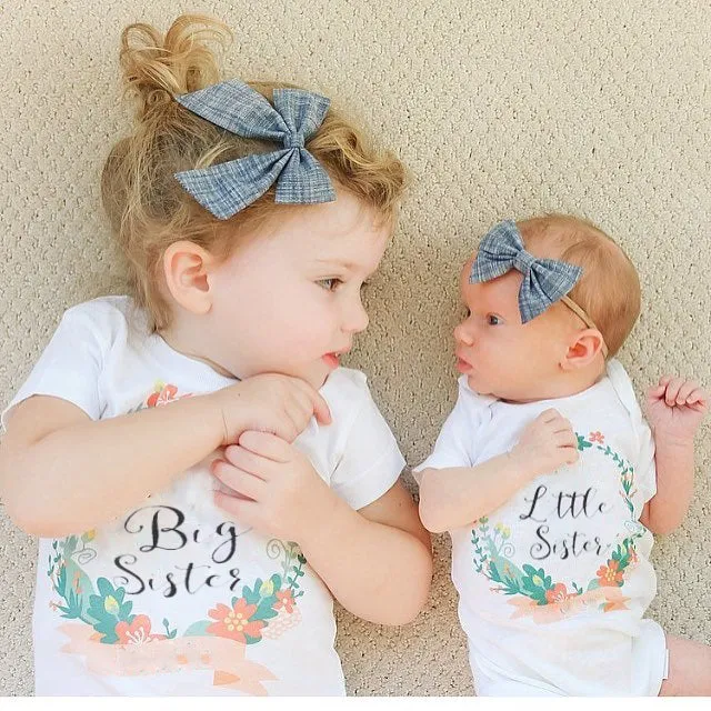 Big Sister Little Sister Matching Cotton Short Sleeve Bodysuit Baby Outfits
