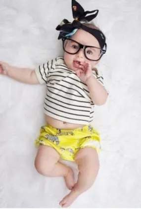 Black and White Stripes T Shirt   Yellow Shorts