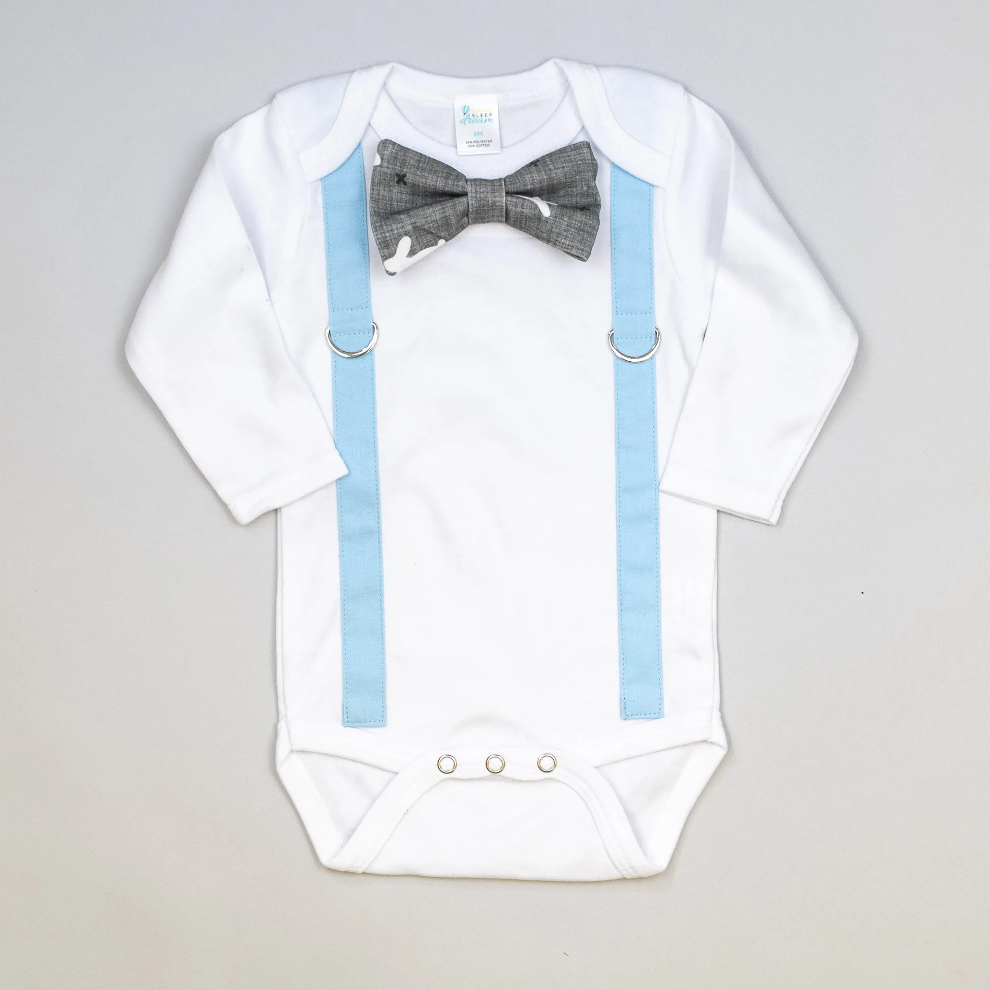 Blue Suspenders / Gray Bunnies Bowtie