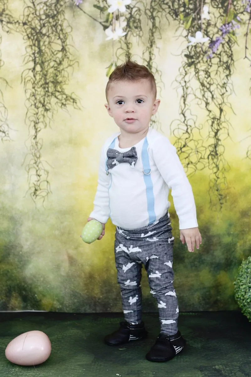 Blue Suspenders / Gray Bunnies Bowtie