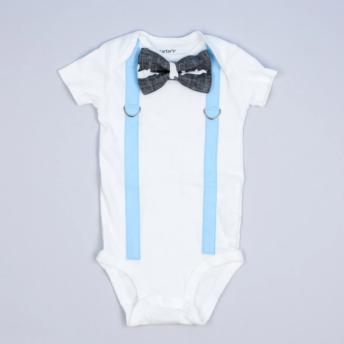Blue Suspenders / Gray Bunnies Bowtie
