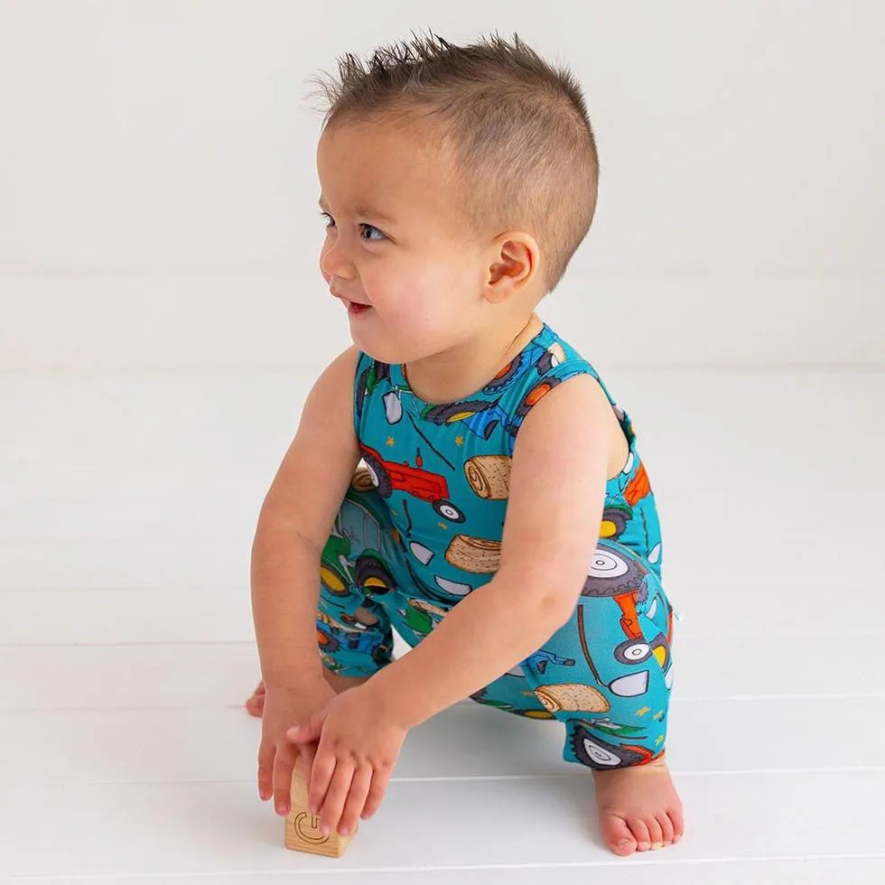 Boy's Bamboo Basic Racerback Romper - Roberts (Trucks)