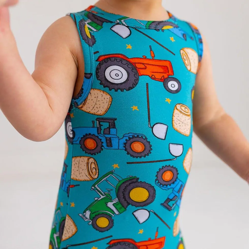 Boy's Bamboo Basic Racerback Romper - Roberts (Trucks)