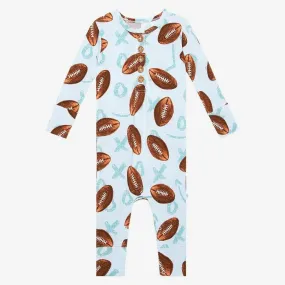 Boy's Bamboo Long Sleeve Henley Romper - Field Day (Football)