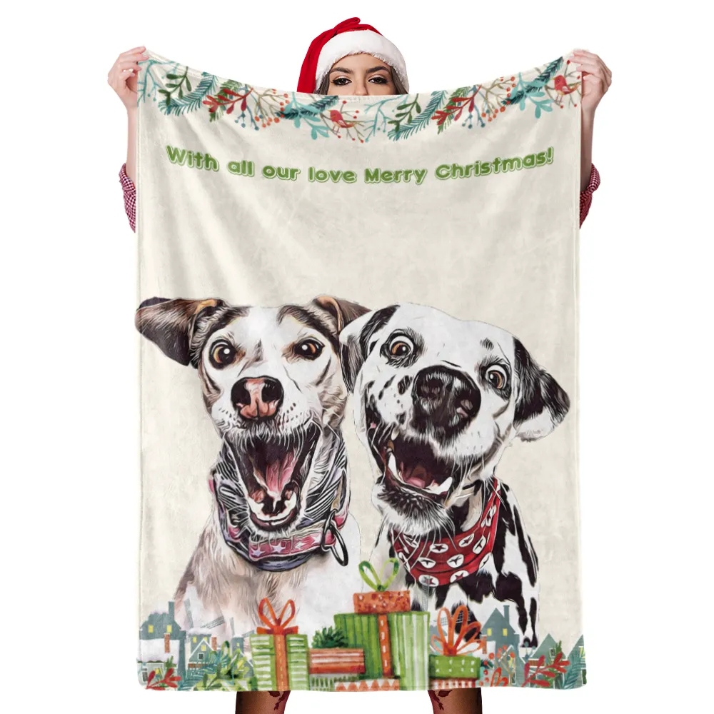 Christmas Dog Blanket Gift Custom Dog Blankets Pet Photo Painted Art Portrait Fleece Blanket Christmas Gifts