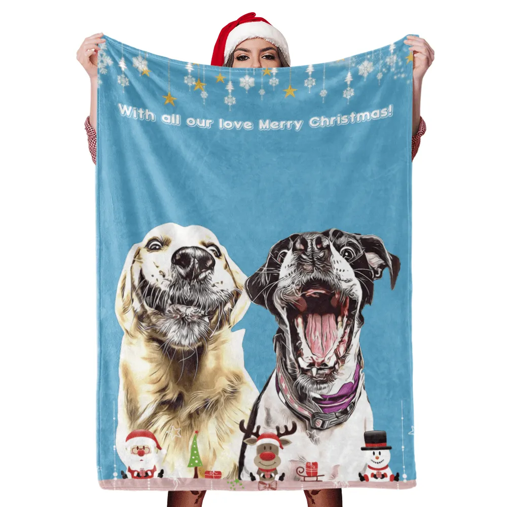Christmas Dog Blanket Gift Custom Dog Blankets Pet Photo Painted Art Portrait Fleece Blanket Christmas Gifts