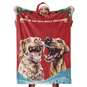 Christmas Dog Blanket Gift Custom Dog Blankets Pet Photo Painted Art Portrait Fleece Blanket Christmas Gifts