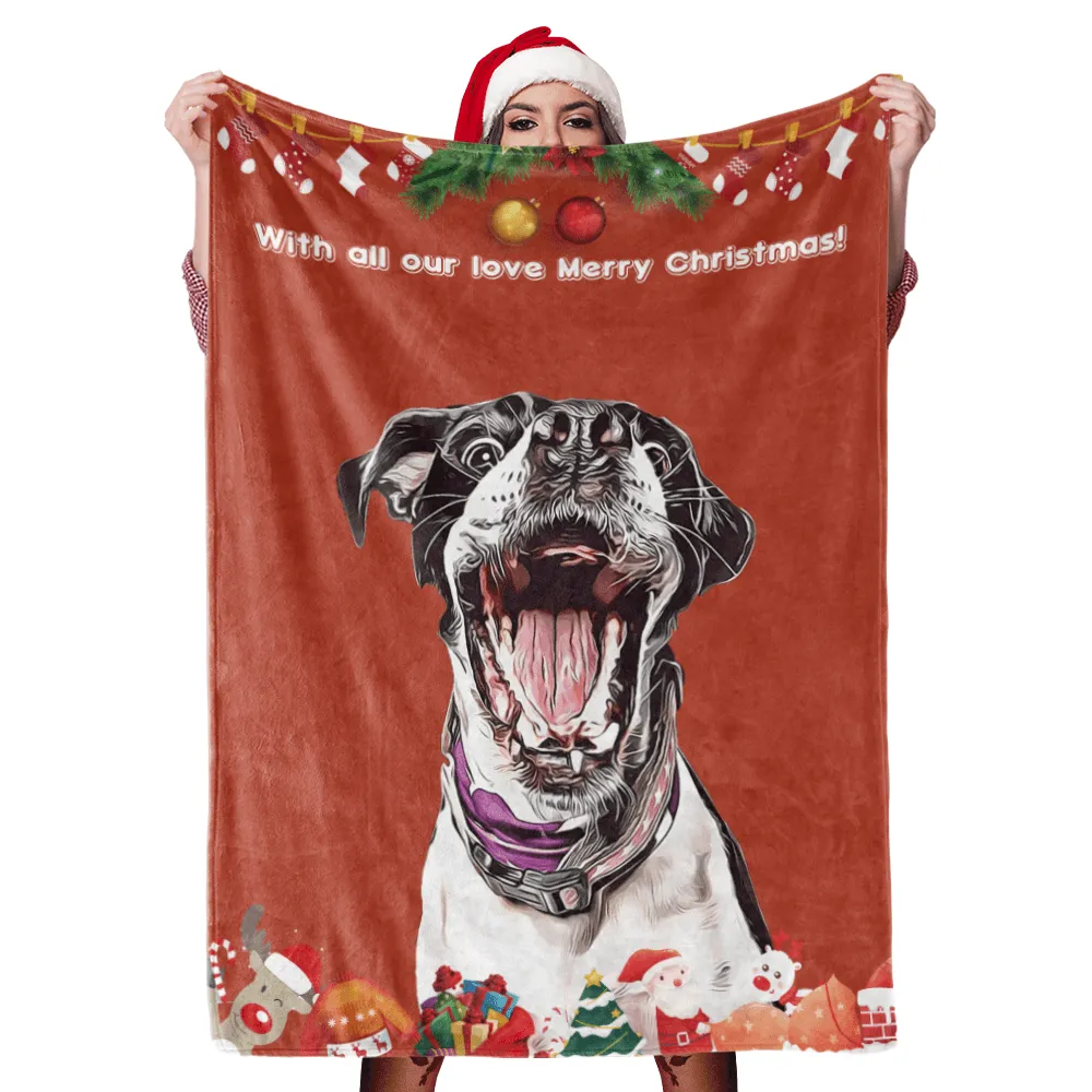 Christmas Dog Blanket Gift Custom Dog Blankets Pet Photo Painted Art Portrait Fleece Blanket Christmas Gifts