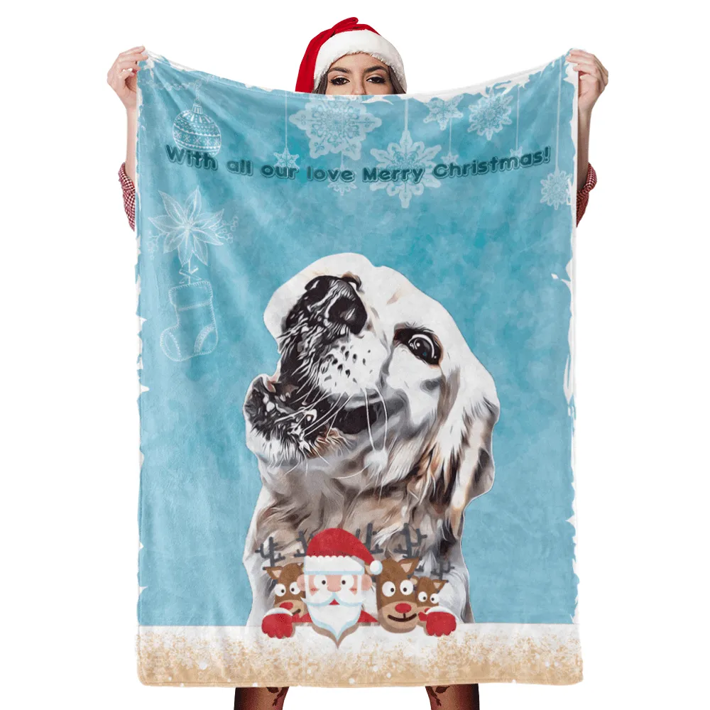 Christmas Dog Blanket Gift Custom Dog Blankets Pet Photo Painted Art Portrait Fleece Blanket Christmas Gifts