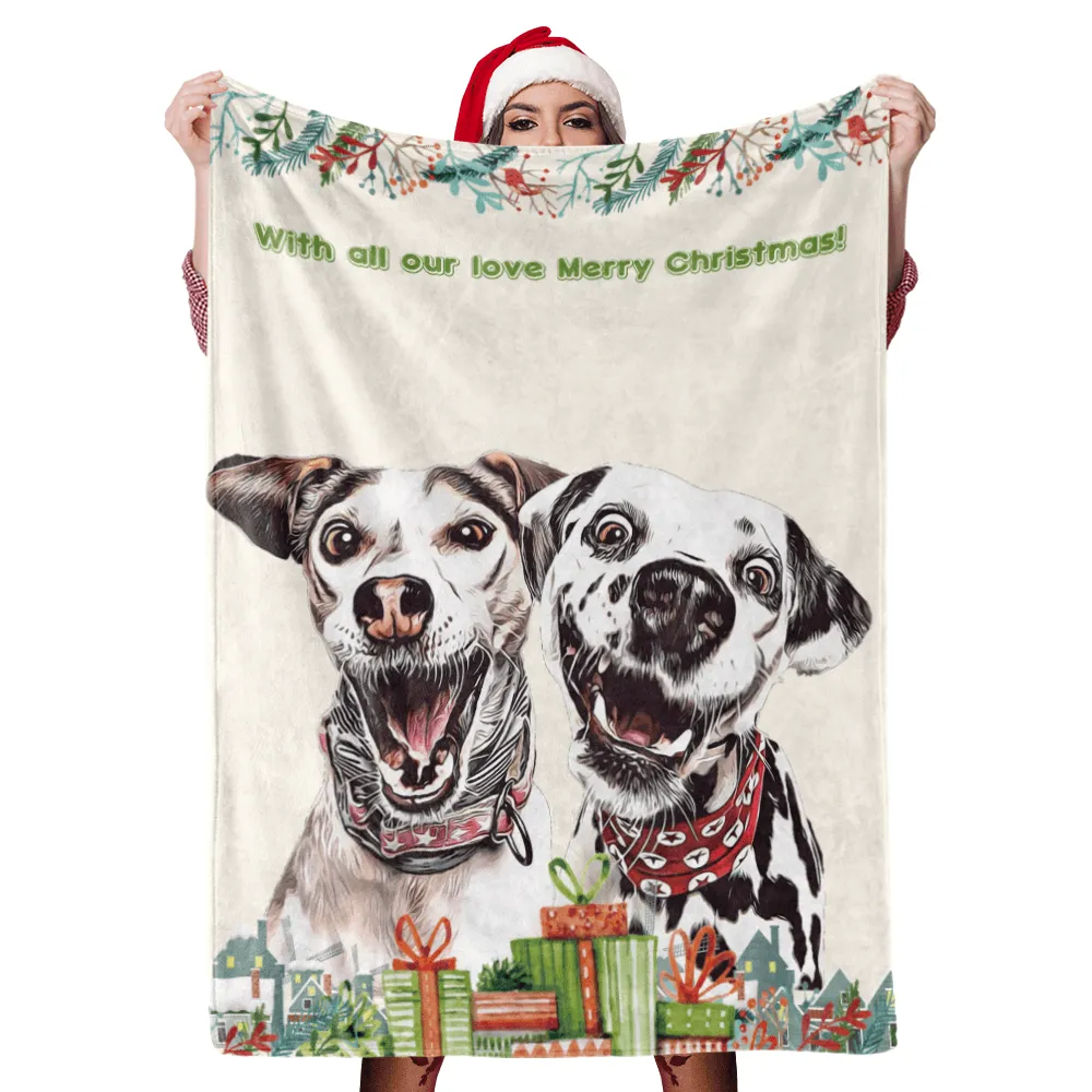 Christmas Dog Blanket Gift Custom Dog Blankets Pet Photo Painted Art Portrait Fleece Blanket Christmas Gifts