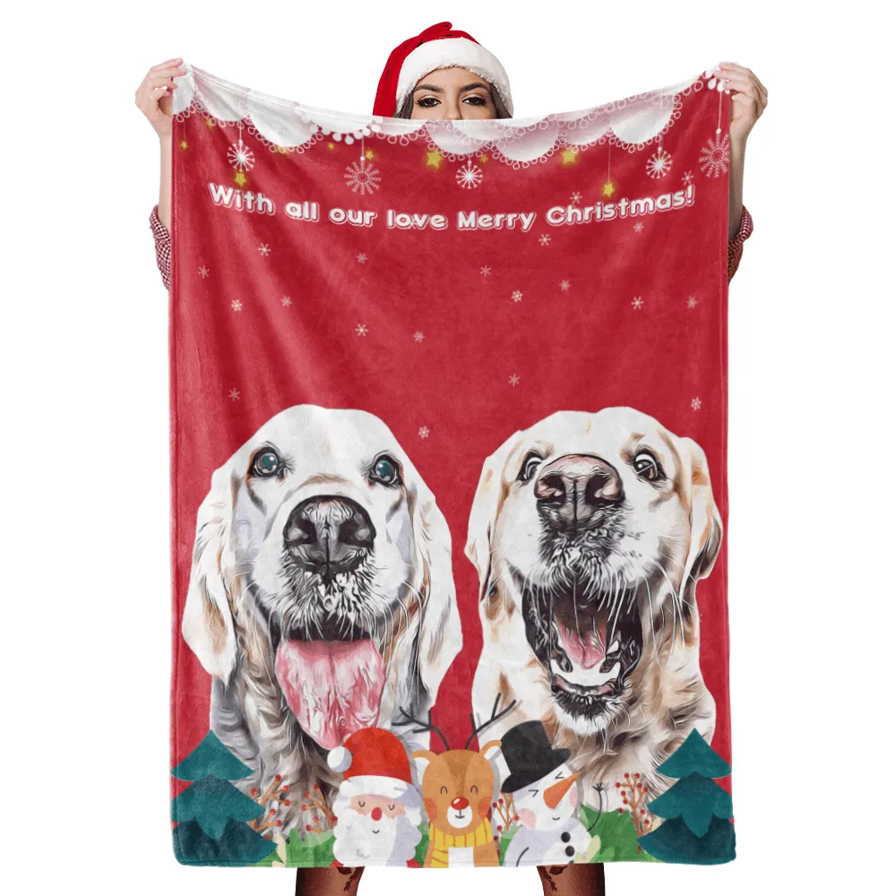 Christmas Dog Blanket Gift Custom Dog Blankets Pet Photo Painted Art Portrait Fleece Blanket Christmas Gifts
