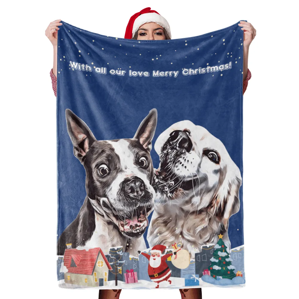 Christmas Dog Blanket Gift Custom Dog Blankets Pet Photo Painted Art Portrait Fleece Blanket Christmas Gifts